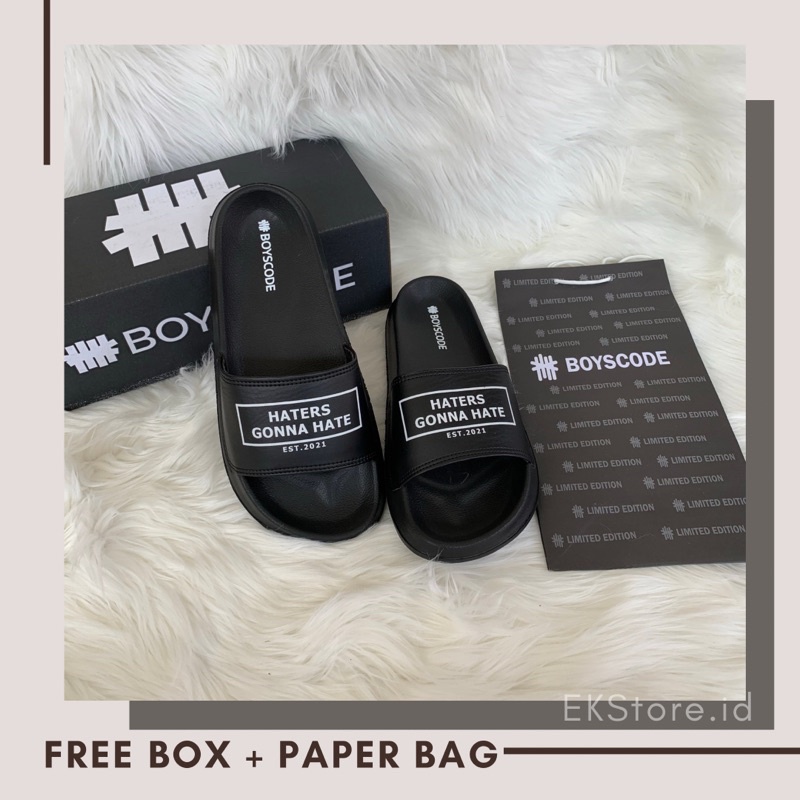 [BOYSCODE] TYPE 5 HATERS GONNA HATE Sandal Rumah Sandal Slip On / Sandal Santai / Sandal Slop Kasual /