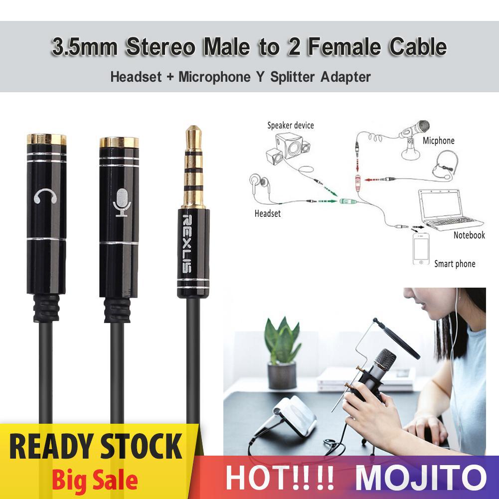 MOJITO 3.5mm Jack Headphone+Mic Audio Splitter Gold-Plated Aux Extension Cable