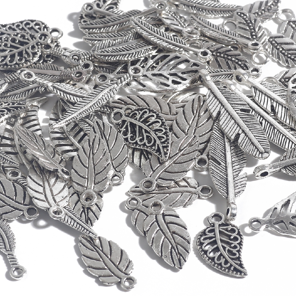 Liontin Bentuk Tanaman Daun Bahan Logam Zinc Alloy 10 Gaya Untuk Membuat Perhiasan Charms