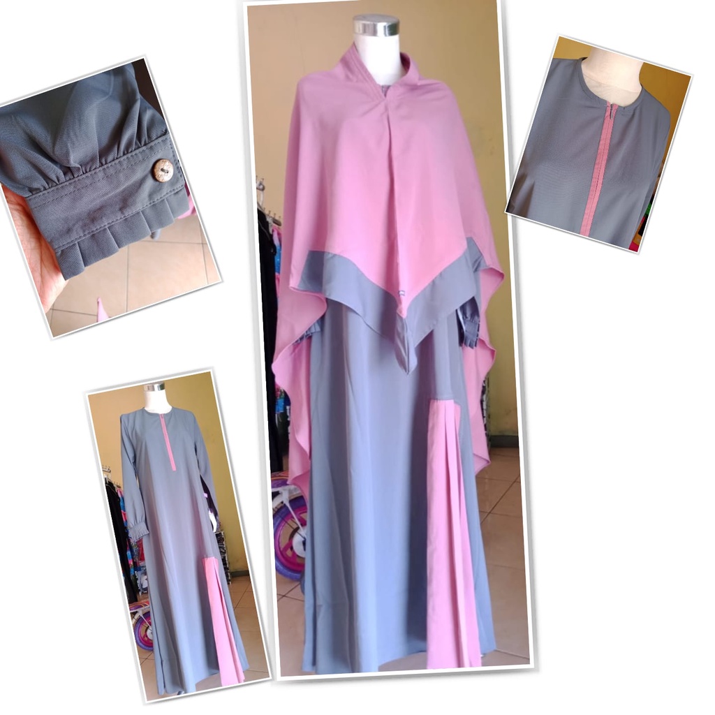 gamis syari premium by zayna project size M warna dusty abu
