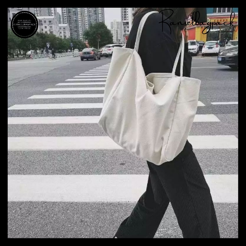 Tote Bag - Tas Goodie Bag Kanvas Terbaru Kekinian Sekolah Kampus Kerja Travel Model Stylish Backpack Korea Import Lokal Original Murah Bagus Simple Casual Elegan Perempuan Wanita Cewek