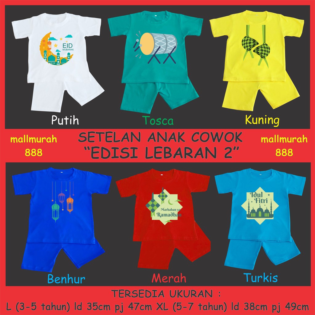 Mallmurah Setelan Ramadhan Idul Fitri / Baju Lebaran / Set Anak Cewek Cowok  Umur 3 - 7 Tahun