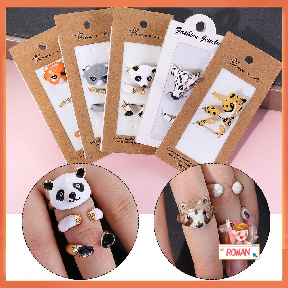 Set Cincin Enamel Desain Hewan Panda Kucing Dengan Ekor Untuk Pria Dan Wanita