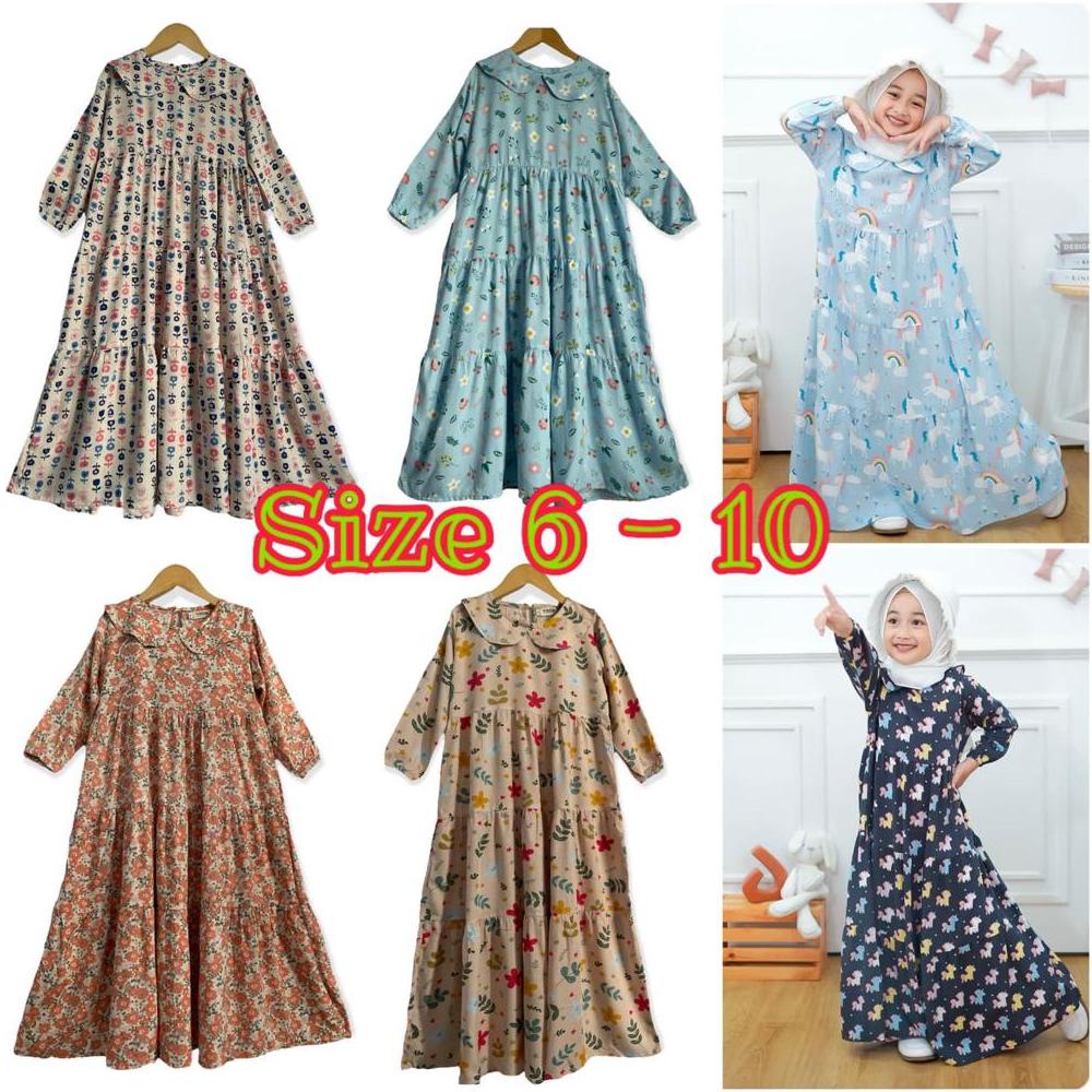 [Grosir] Gamis Naira 6-10 Gamis Anak Rayon Motif Neeca Kiddos Size 6,8,10 Tahun