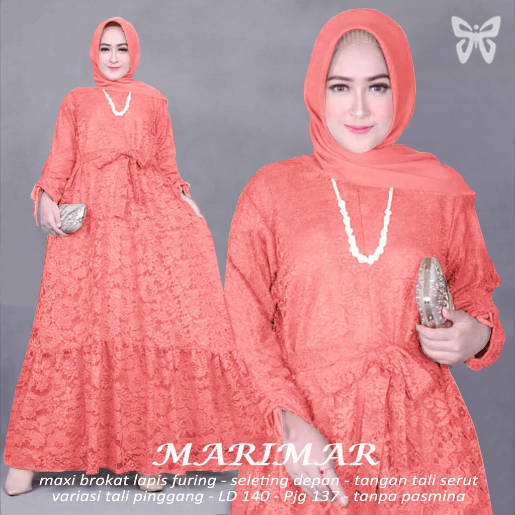 D02 Marimar Xxxl Maxi brukat ld 140, Pjg 137 lapis furing, seleting depan, tangan tali serut,