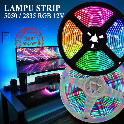 LAMPU LED STRIP 12V 2835 RGB 5 METER / 12V 5050 RGB 10 METER WARNA WARNI FREE ADAPTOR DAN REMOTE