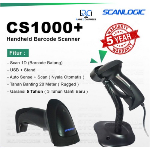 Barcode Reader Scanner Scanlogic CS-1000 Plus USB 1D - TAHAN BANTING