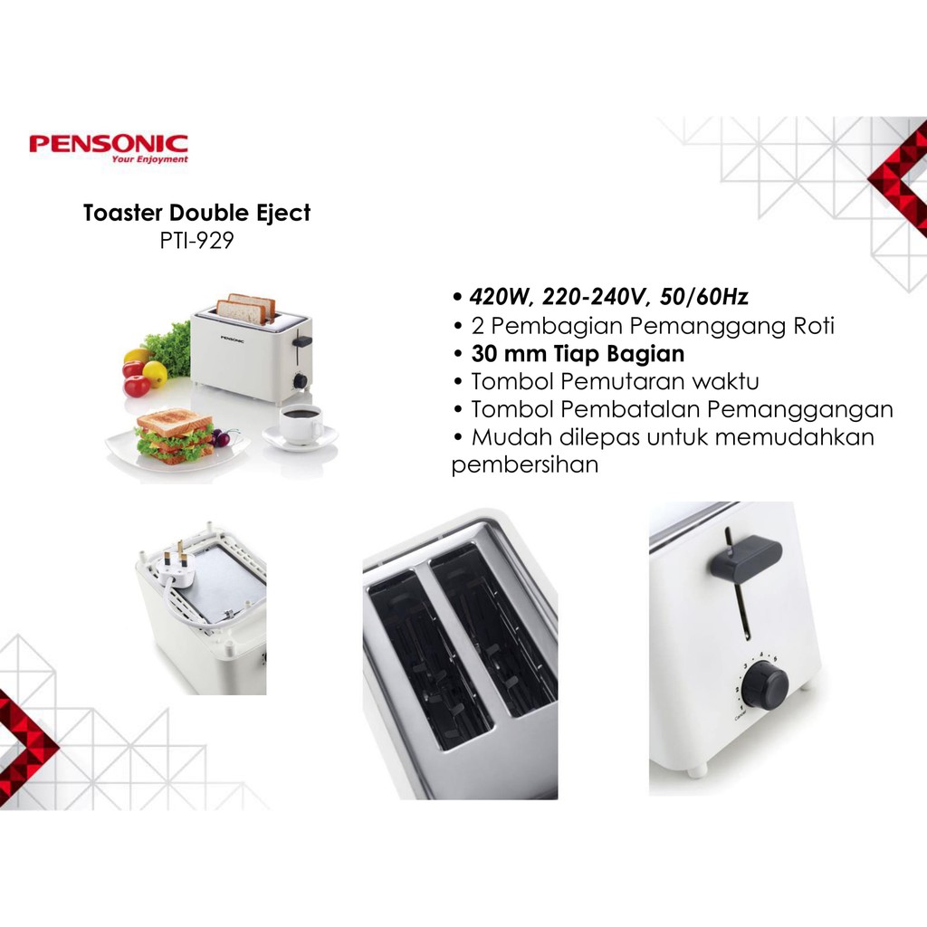 Toaster Pemanggang Roti Tawar Pensonic PT-929