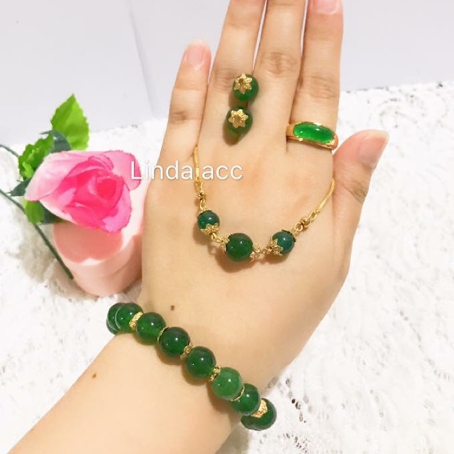 set permata giok batu giok asli sumpel giok pake bunga 88