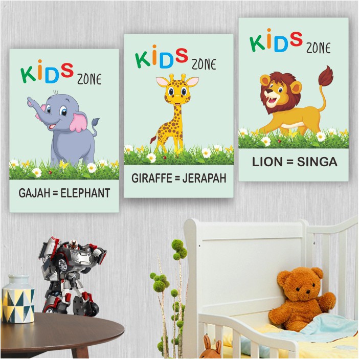 Poster edukasi hewan gajah jerapan singa kids zone