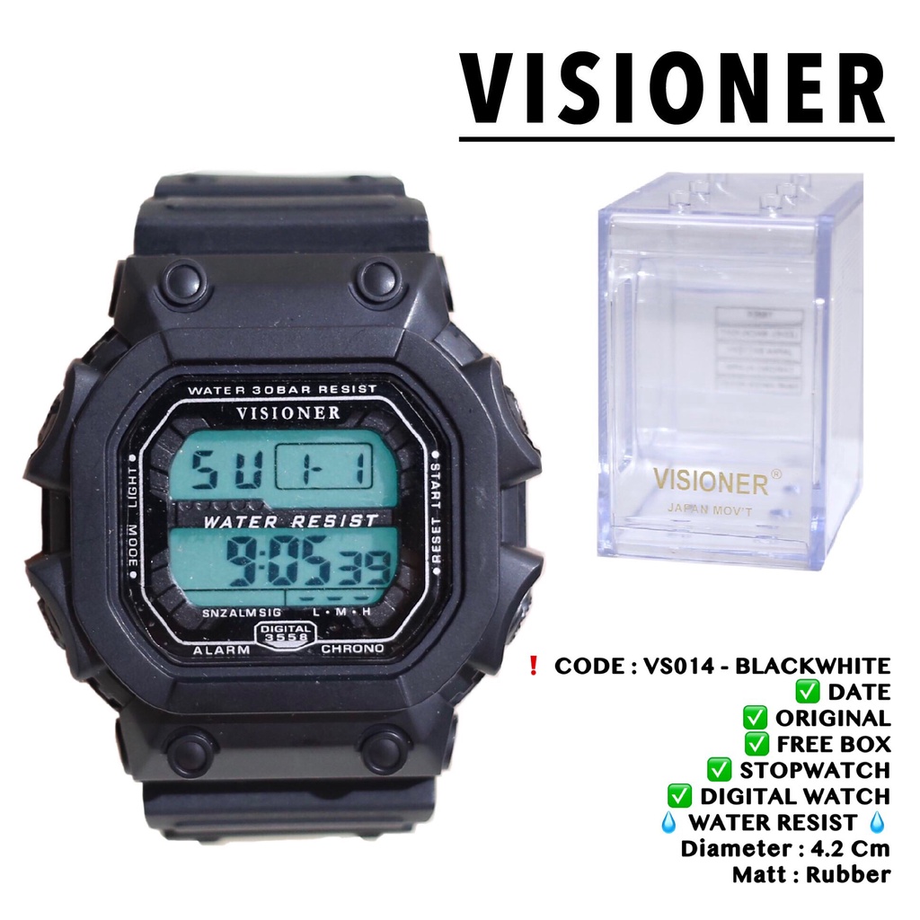 Jam tangan pria ORIGINAL VISIONER tali rubber karet digital watch segi free box garansi 1 tahun VS014