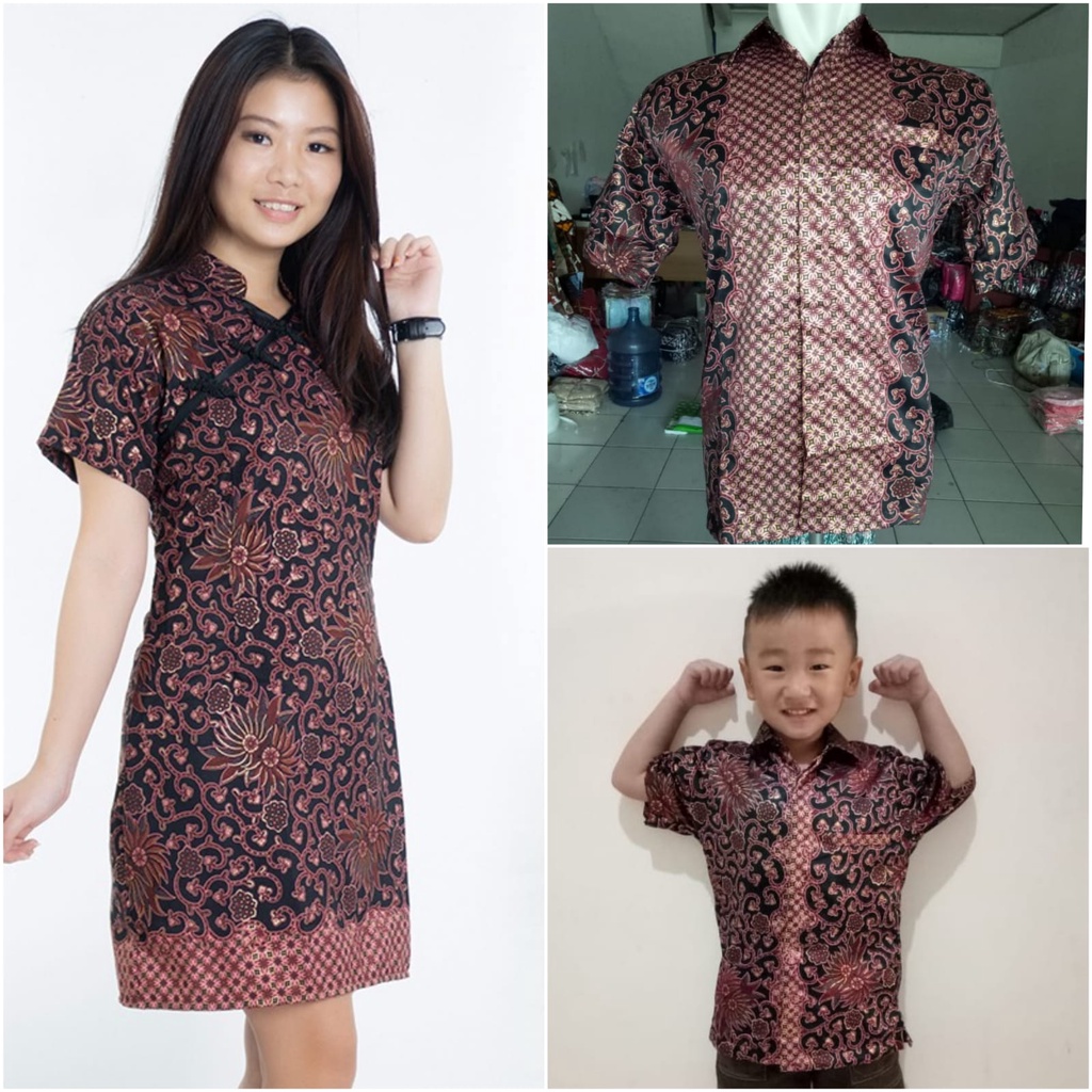 SB Collection Couple Family Midi Dress Kariza Cheongsham Dan Kemeja Ayah Anak Batik Pria