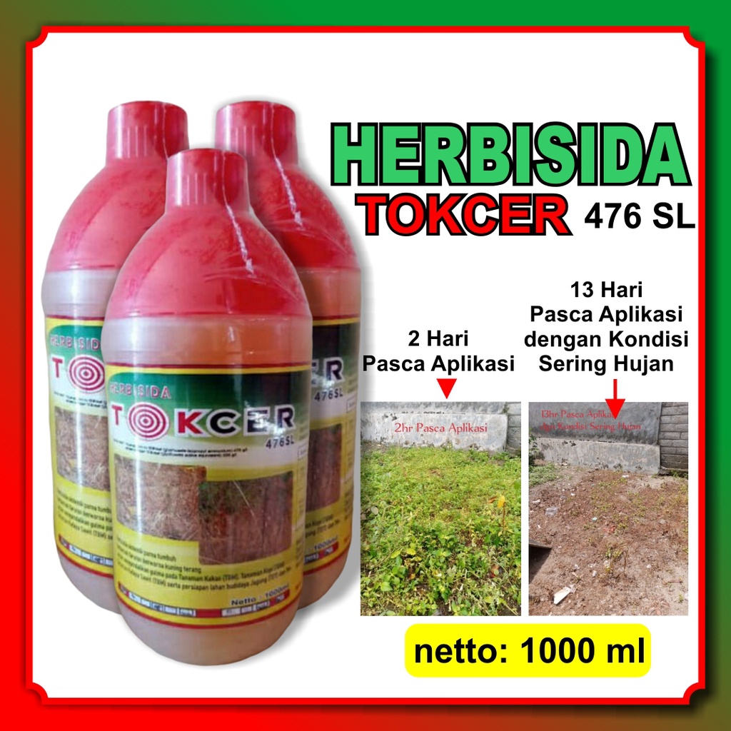 Herbisida Glifosat TOKCER 476SL 1000 ml - Obat Racun Rumput Sistemik Mati Akar / Herbisida Rumput / 