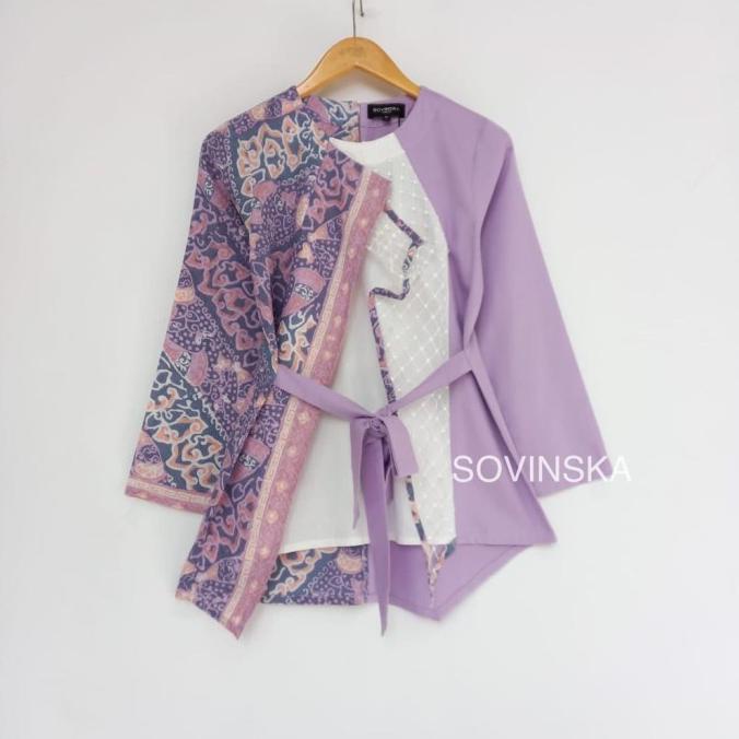 Atasan Batik Kombinasi WP 132 LilacBaju Blus Blouse Kerja Wanita Mo Termurah