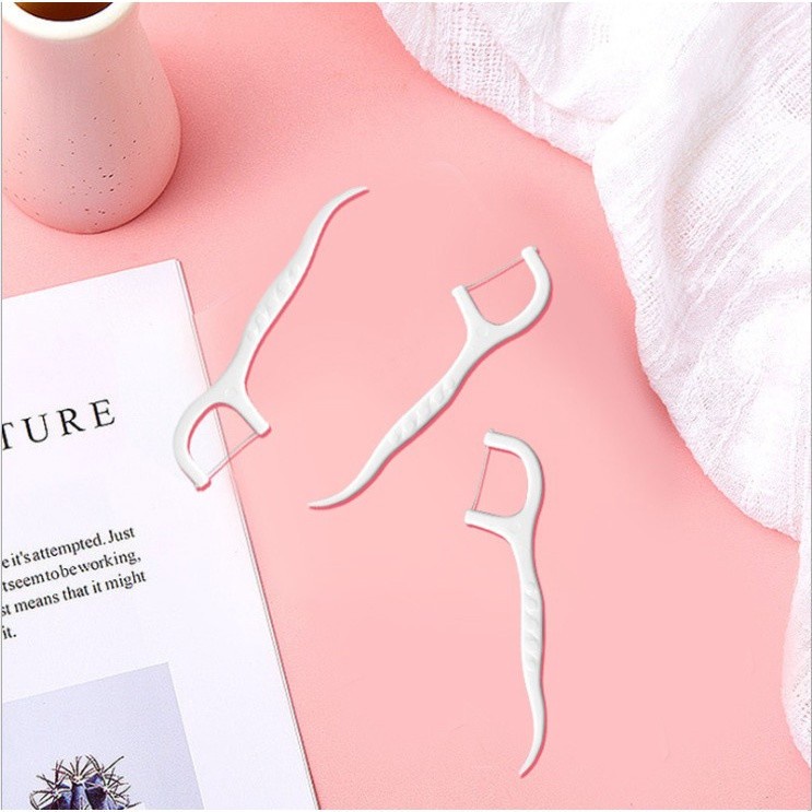 Dental floss benang Busur tusuk gigi Macromolecul carea pembersih sela gigi isi 50 pcs LBX Lerch Flosser Toothpick