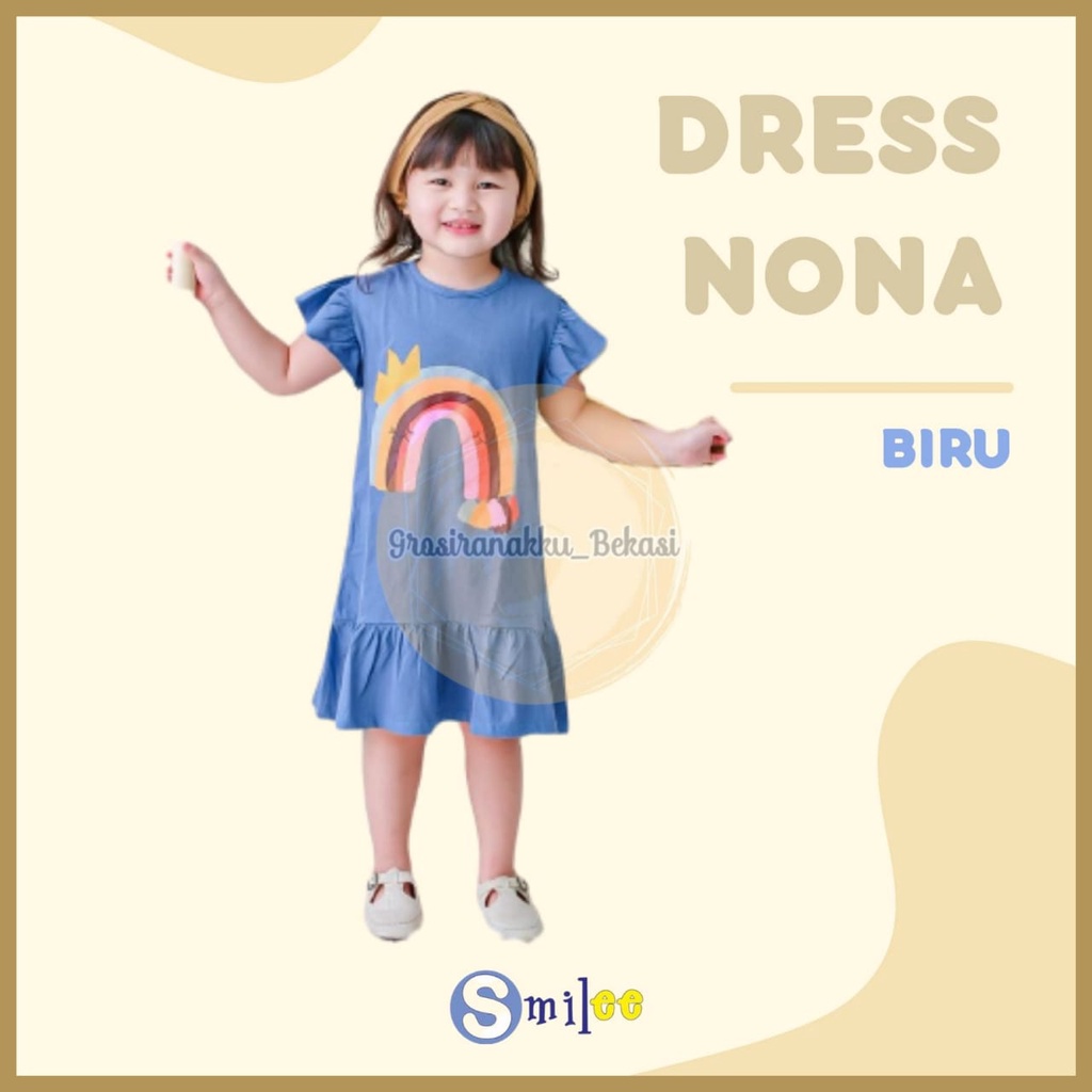 Dress Anak Smilee Nona Biru Pelangi size 1-5Tahun