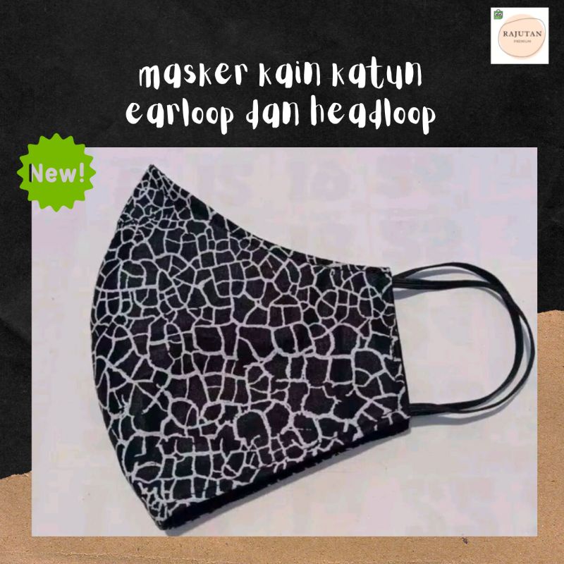 masker kain katun murah tebal headloop earloop karet hijab duckbill black hitam crack pecah hitam