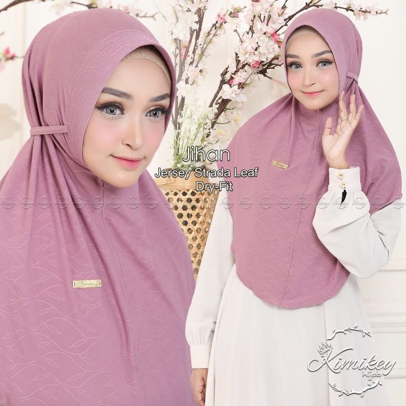 BERGO JIHAN ORI by Kimikey Hijab Bergo Leaf Motif Timbul Bergo Jersey Strada Bergo Pet antem