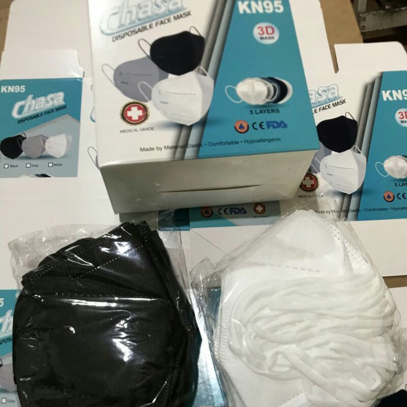 Masker KN95 Non medis earloop isi 10 hitam/putih (TANPA BOX)