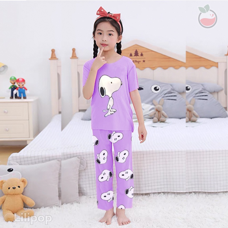 Baju Tidur Anak CP  Snoopy Perempuan dan Laki Usia 2 - 7 Tahun Stelan Celana Panjang