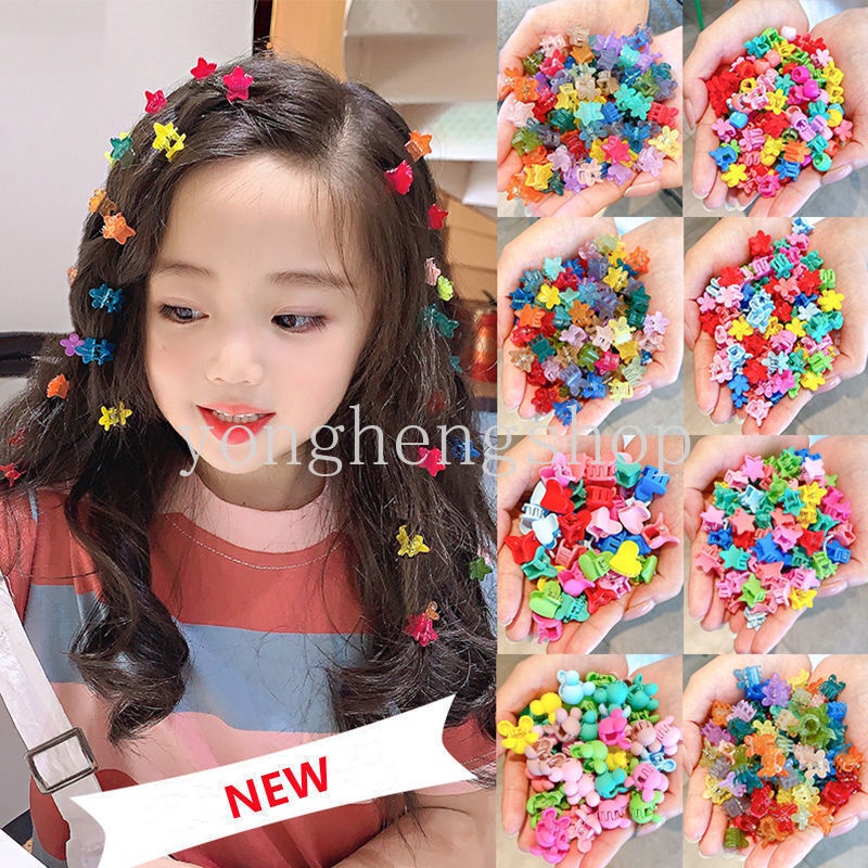 20pcs / set Jepit Rambut Mini Bentuk Bunga / Bintang / Mahkota Warna Permen Untuk Anak Perempuan