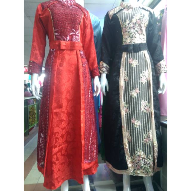 Gamis jaguard kombinasi tile bordir/dress muslim mewah