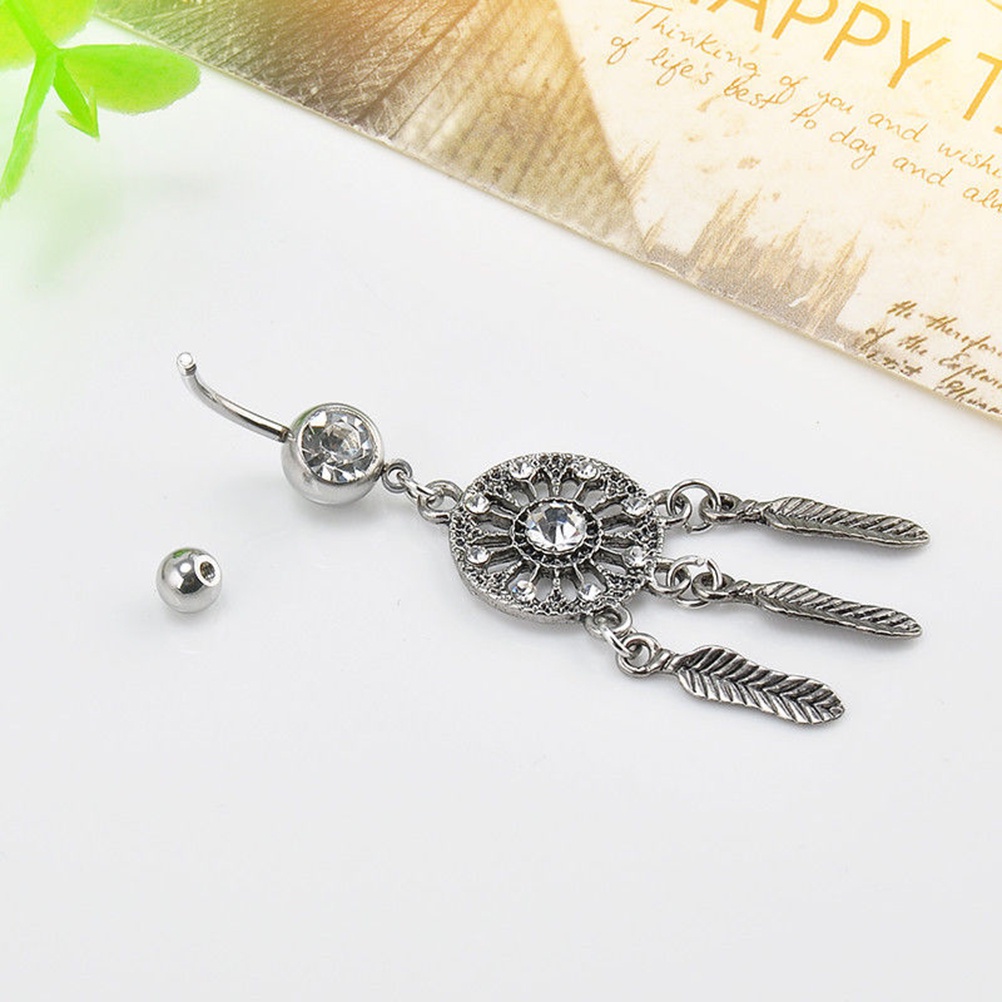 Anting Pusar Bentuk Dream Catcher Dengan Hiasan Kristal Berlian Imitasi