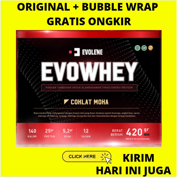 EVOLENE WHEY 12 SACHET / 420 GRAM BPOM HALAL EVOWHEY GRAM PROTEIN COKLAT MOKA MOCCA MOCA EVO WHEY HAZELNUT PRO SUSU DEFISIT KALORI COKLAT MOKA MOCA MOCCA EVOLINE EVOLEN EPOLEN