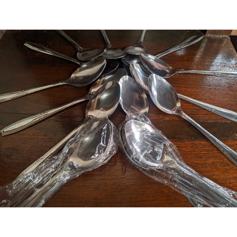 Sendok Makan Stainless Steel Set Isi 12 pcs/Sendok Makan Motif Bunga Tebal/Sendok Makan