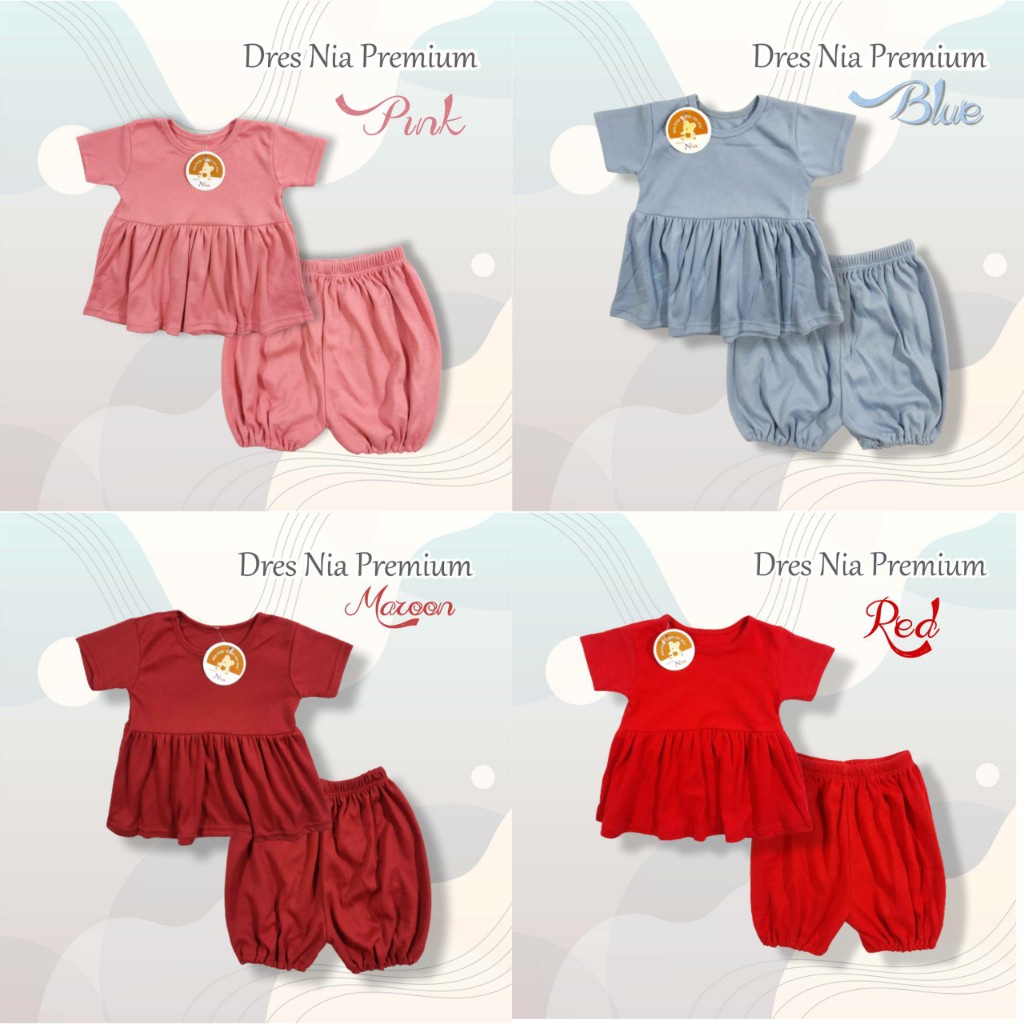 NIA Dress Bayi Perempuan Warna Polos Premium 3-6 Bulan Merk Nia