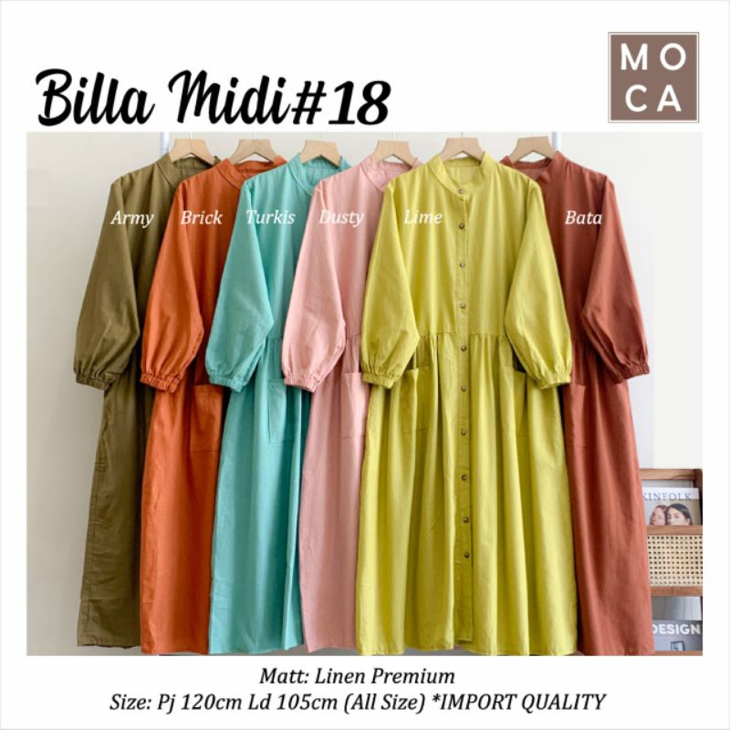 BILLA MIDI by MOCA | DRESS LINEN | BUSUI FRIENDLY | KANCING AKTIF