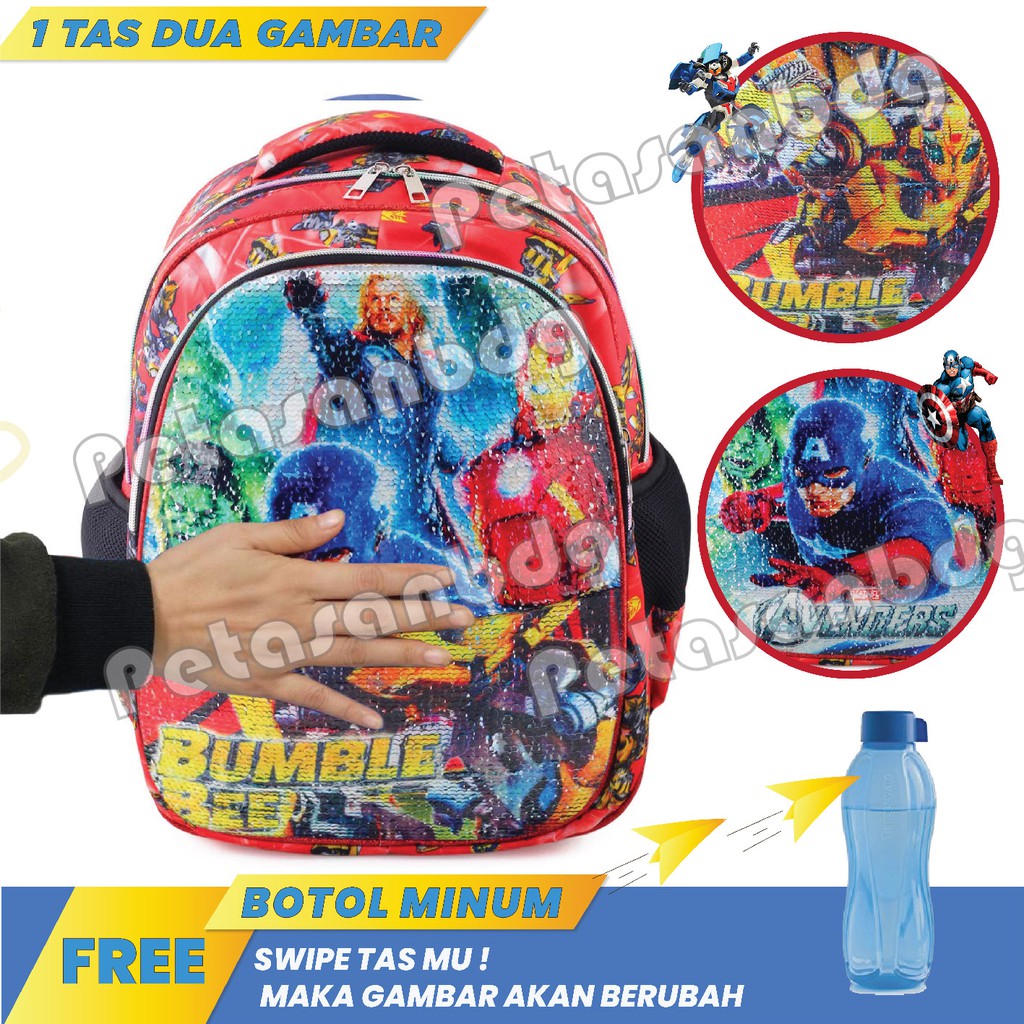 PTS - Ransel USAP Anak Cowo / Laki Laki Karakter AVENGERS &amp; TRANSFORMERS - Ransel Model Usap/Swipe+ BOTOL