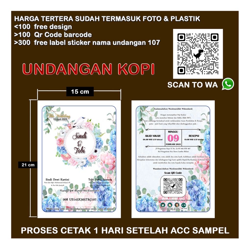 Undangan mini Kopi Pernikahan 008 1 lembar bolak balik Khitanan Custom Paling Murah undangan kecil