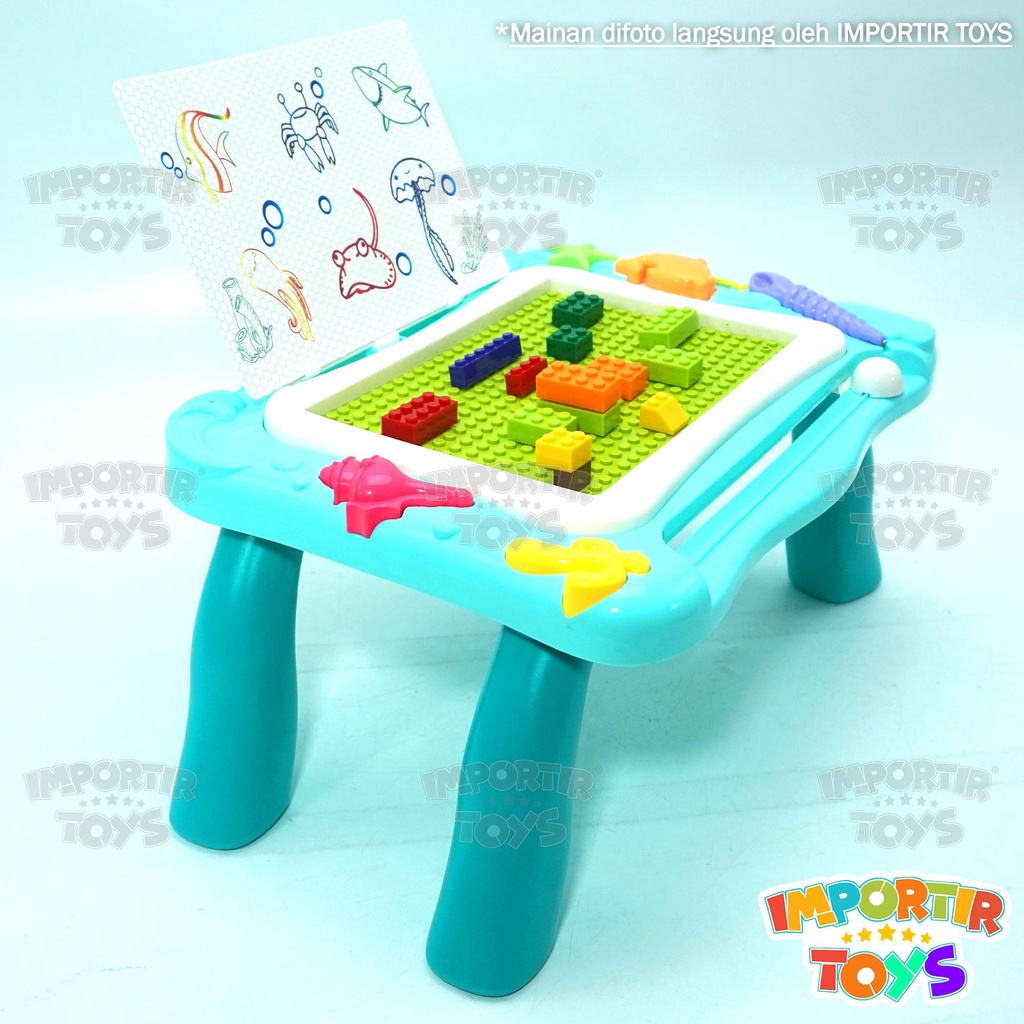 Meja Anak Magnetic Blocks Pallete Drawing Board 2 IN 1 Mainan Edukasi Belajar