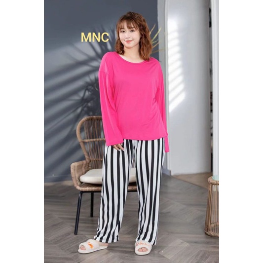 PIYAMA PP WANITA IMPORT SPANDEX|BIGSIZE|JUMBO/SET OVERSIZE/BAJU TIDUR lengan panjang-PPSJ.FUSHIA SALUR