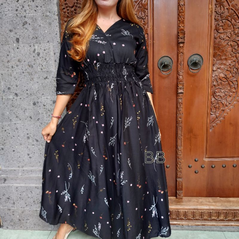 GAMIS BALI / DRES MOZA ( lengan lonceng)-Padi hitam