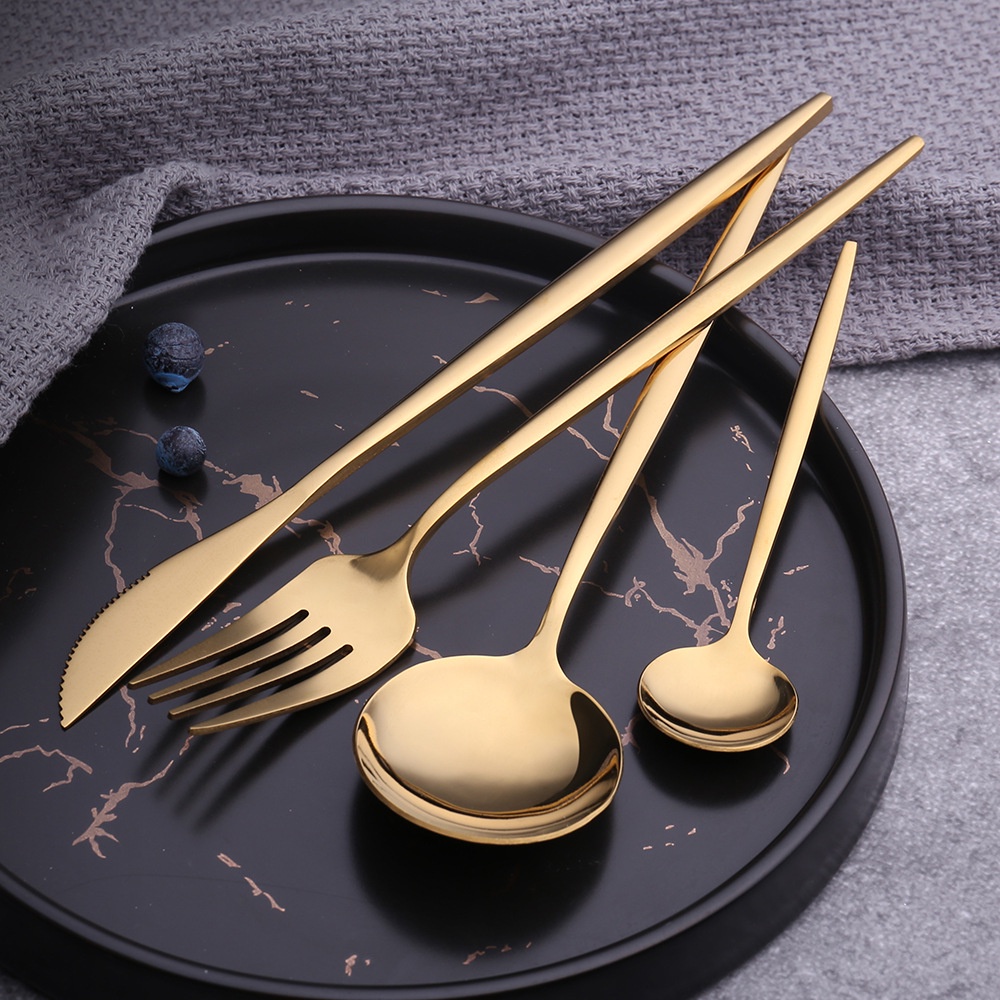 4Pcs Gold Stainless Steel Cutlery Set Cutlery for family party outdoor picnics hiking trips