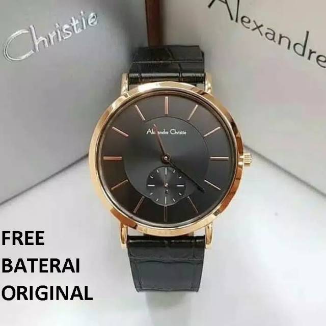 ALEXANDRE CHRISTIE AC 8575 AC8575 WANITA ROSEGOLD BLACK LEATHER BLACK ORIGINAL