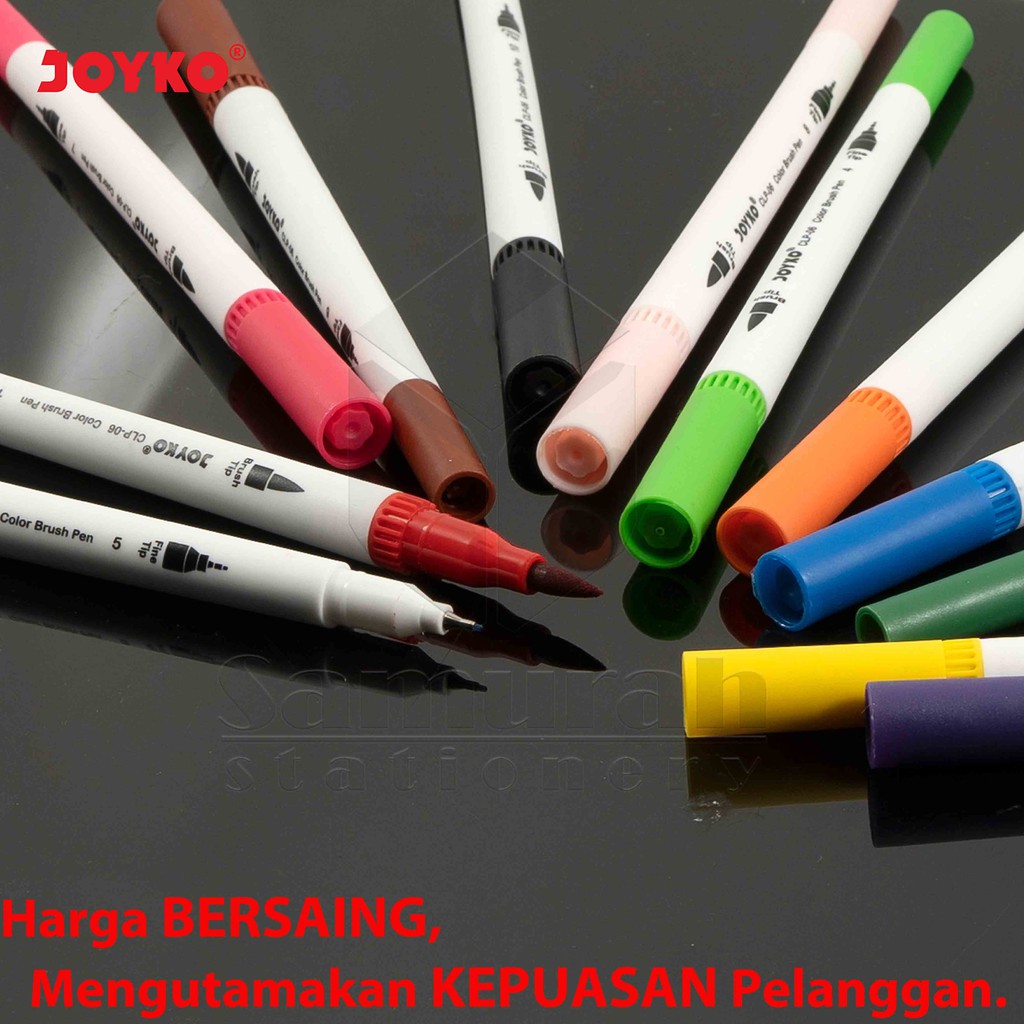 Spidol Set Joyko 12 Warna CLP-06 / Color Brush Pen 12 Colours CLP 06 - 2 mata pena halus dan kuas