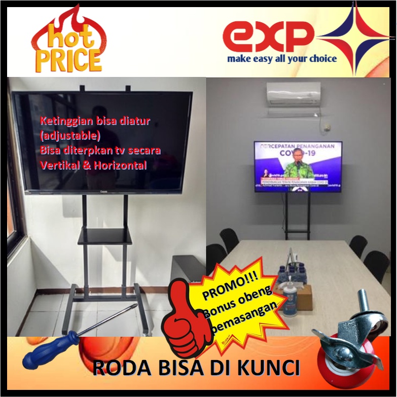 Garansi cocok!!! Bracket TV Standing 32&quot; s/d 65&quot; REALME pakai RODA KOKOH 100% BESI MURNI