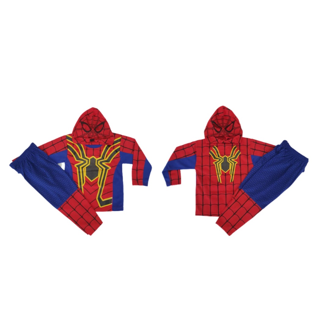 setelan baju anak spiderman iron gratis topeng kain / baju kostum anak spiderman gratis topeng kain iron spider terbaru bisa cod gratis ongkir termurah seindonesia