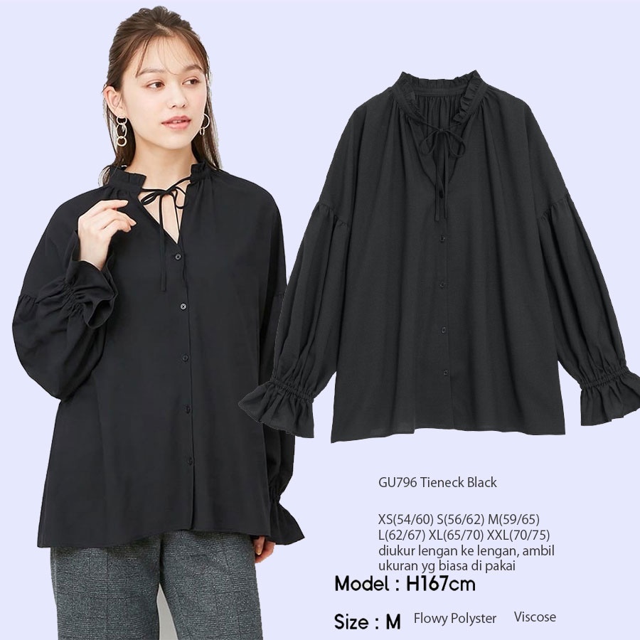 BLOUSE WANITA UNIQLO GU TIENECK BLOUSE-6