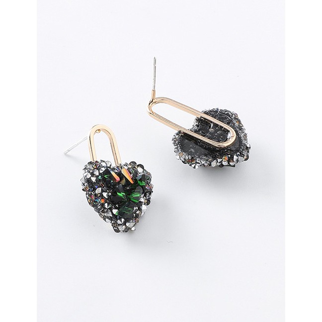 LRC Anting Tusuk Fashion Gun Black 925 Silver Needle Lock Broken Rhinestone Heart Stud Earrings D427