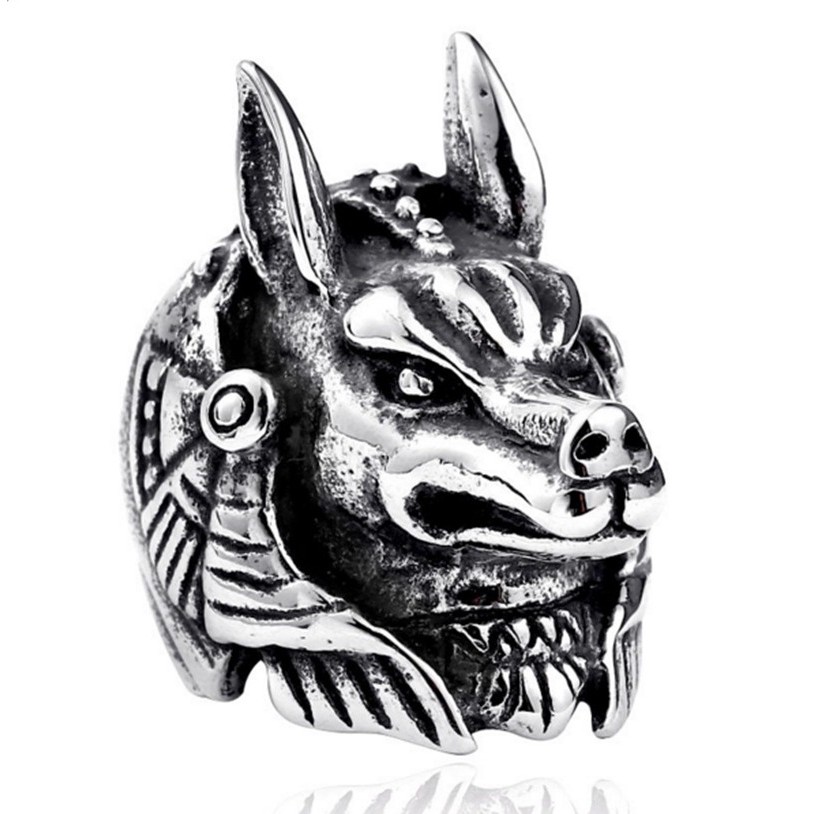 SEUSUK   Cincin Pria Ukuran Besar Bahan Logam Ukiran Bentuk Kepala Binatang/Anubis Gaya Punk