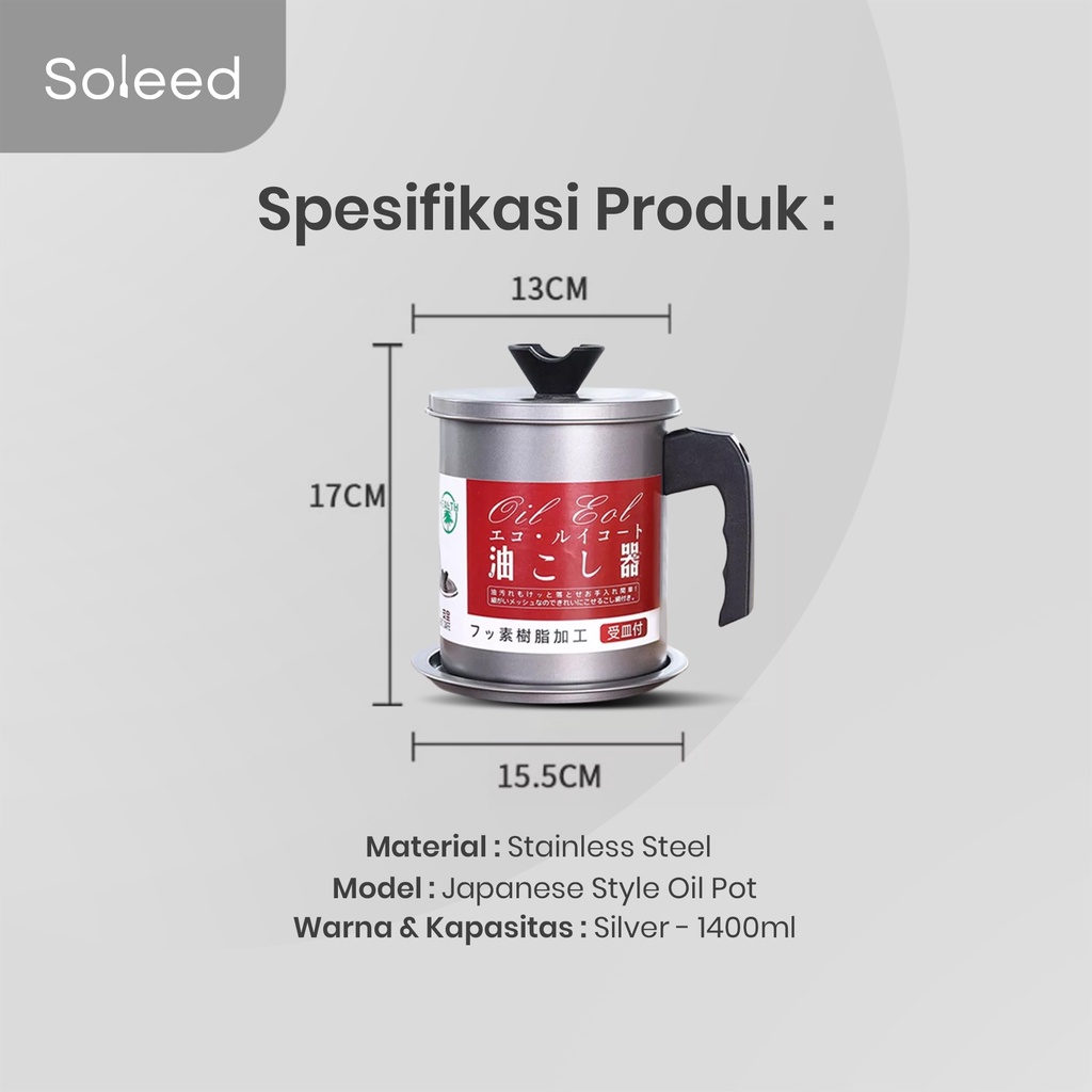 OIL POT NON-STICK 1400ML | SARINGAN TEMPAT MINYAK STAINLES JAPAN STYLE