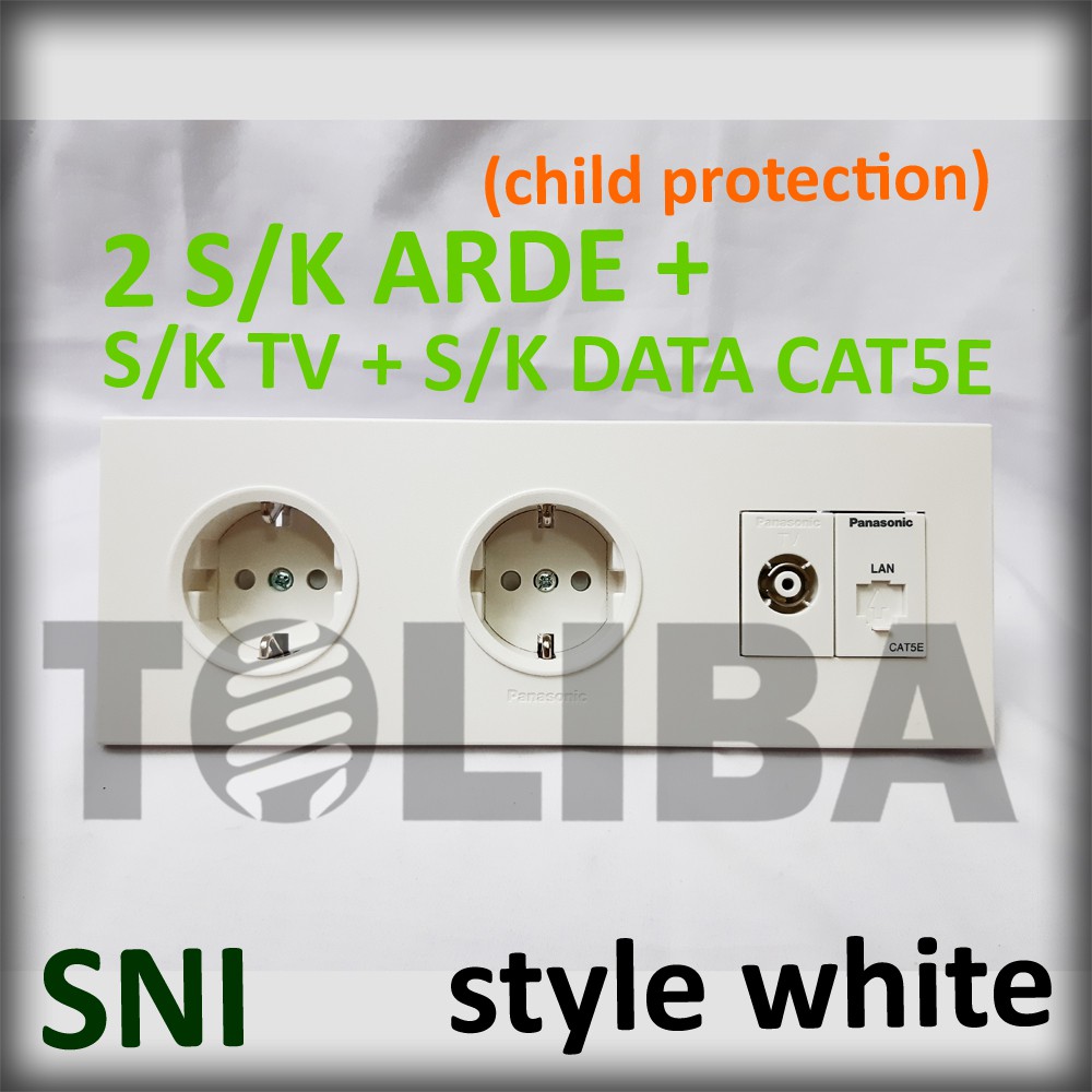 stopkontak tv antena + s/k data cat5e + s/k 2 lubang arde cp minimalis style white ib panasonic sni