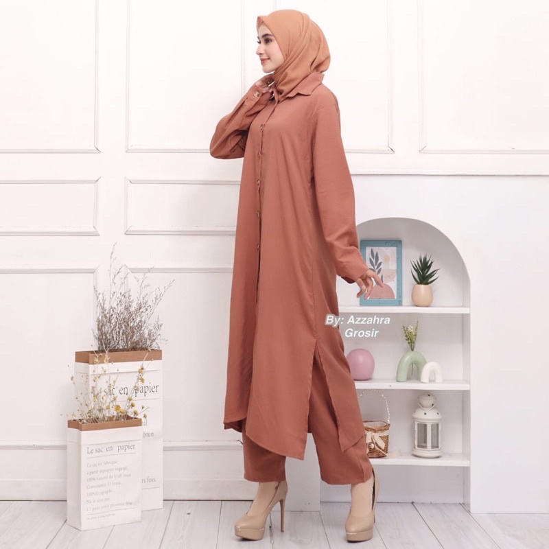 SetCel Setelan Laura Long Tunik Crinkle LD110 Jumbo Bigsize Oversize setelan wanita / 353-6866