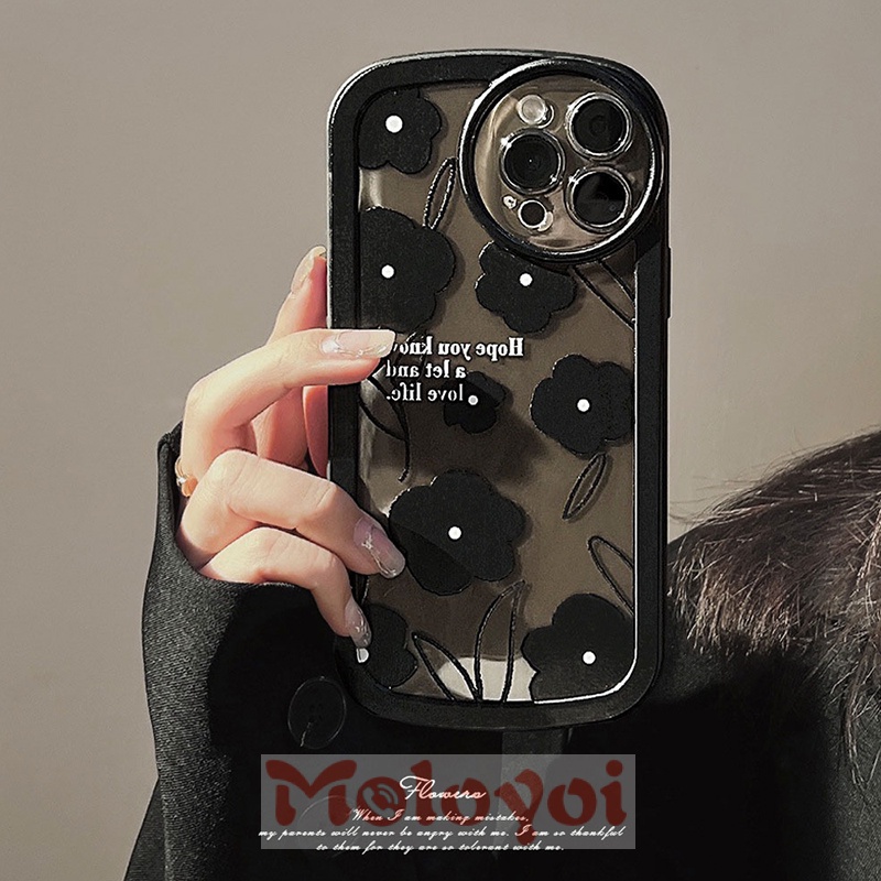 Soft Case TPU Motif Bunga Hitam Untuk iPhone 11 8Plus 6 6S 7 8 Plus 13 12 11 Pro MAX 7 Plus XR X XS MAX SE 2020