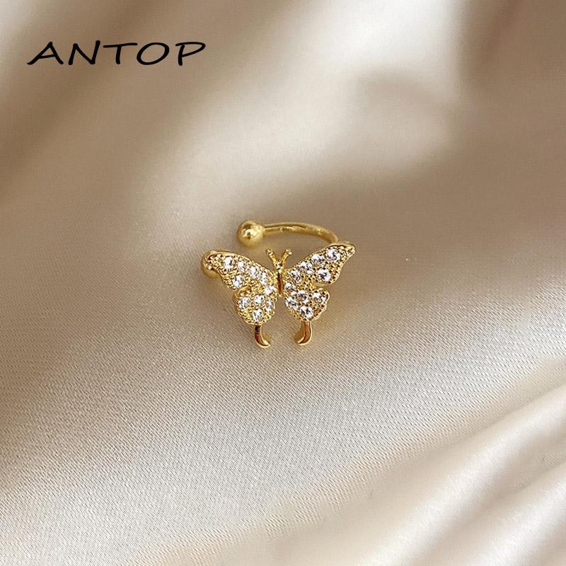 Anting Klip Tanpa Tindik Desain Kupu-Kupu Kecil Hias Berlian Imitasi Untuk Wanita