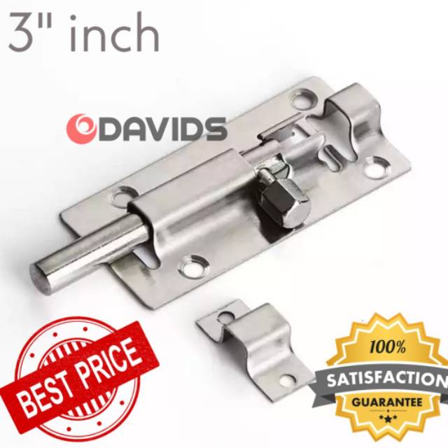 Grendel slot pengunci pintu jendela stainless stenlis 3 inch